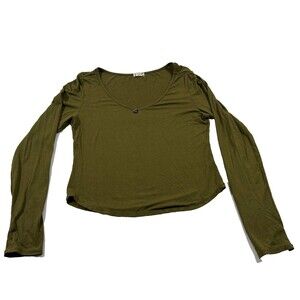 Free People Intimately Green Scoop Baby Doll Long Sleeve Top Shirt Grunge Sz S